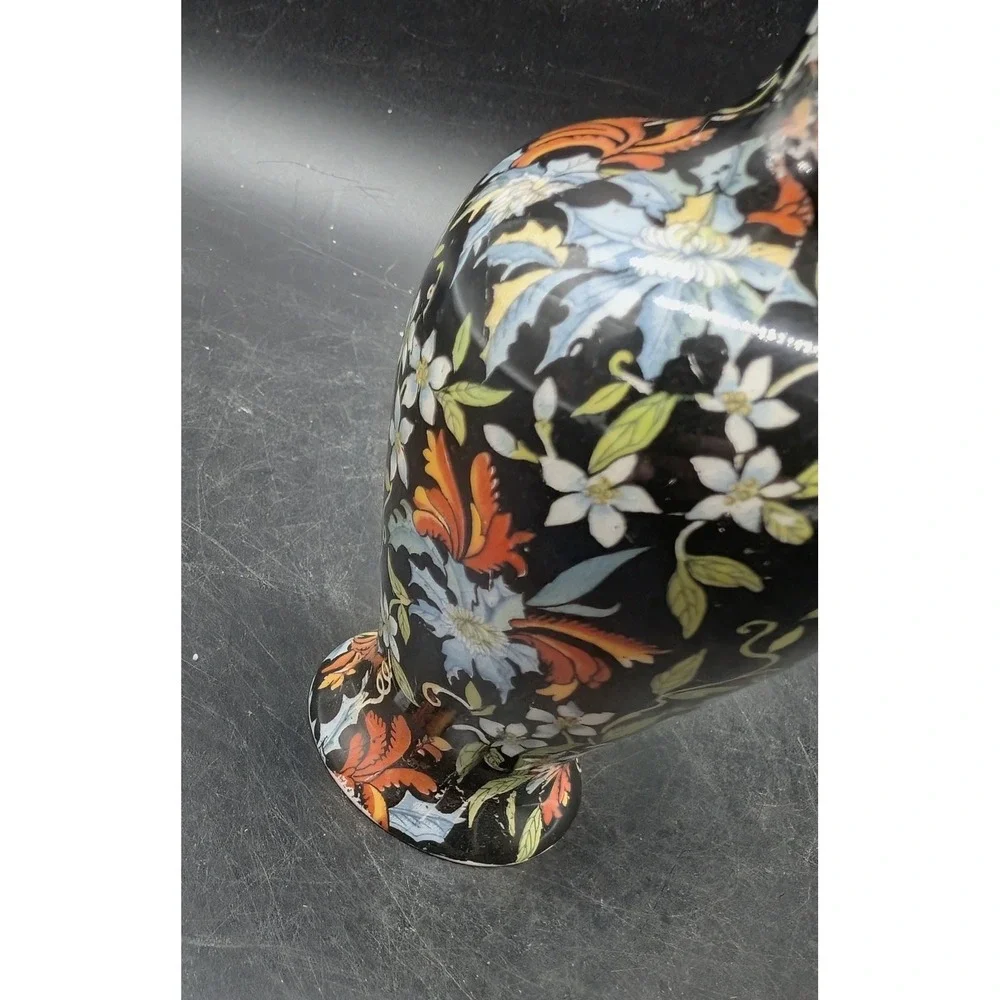 Royal Winton Grimwades Fireglow Chintz Vase Black Floral Made in England Vintage